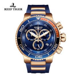 Aurora Grand Ocean Blue Dial Stick/Arabic Numeral Markers Rose Gold Watch